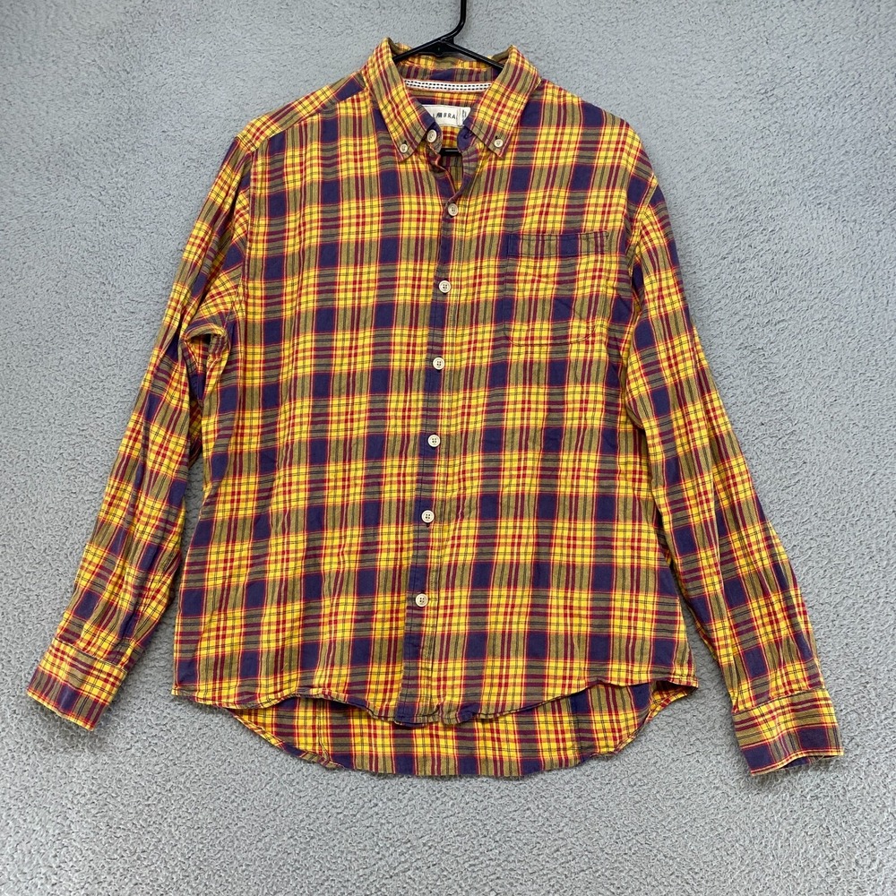 The Normal Brand Flannel Shirt Mens Medium Yellow Plaid Button‎ Up Outdoors